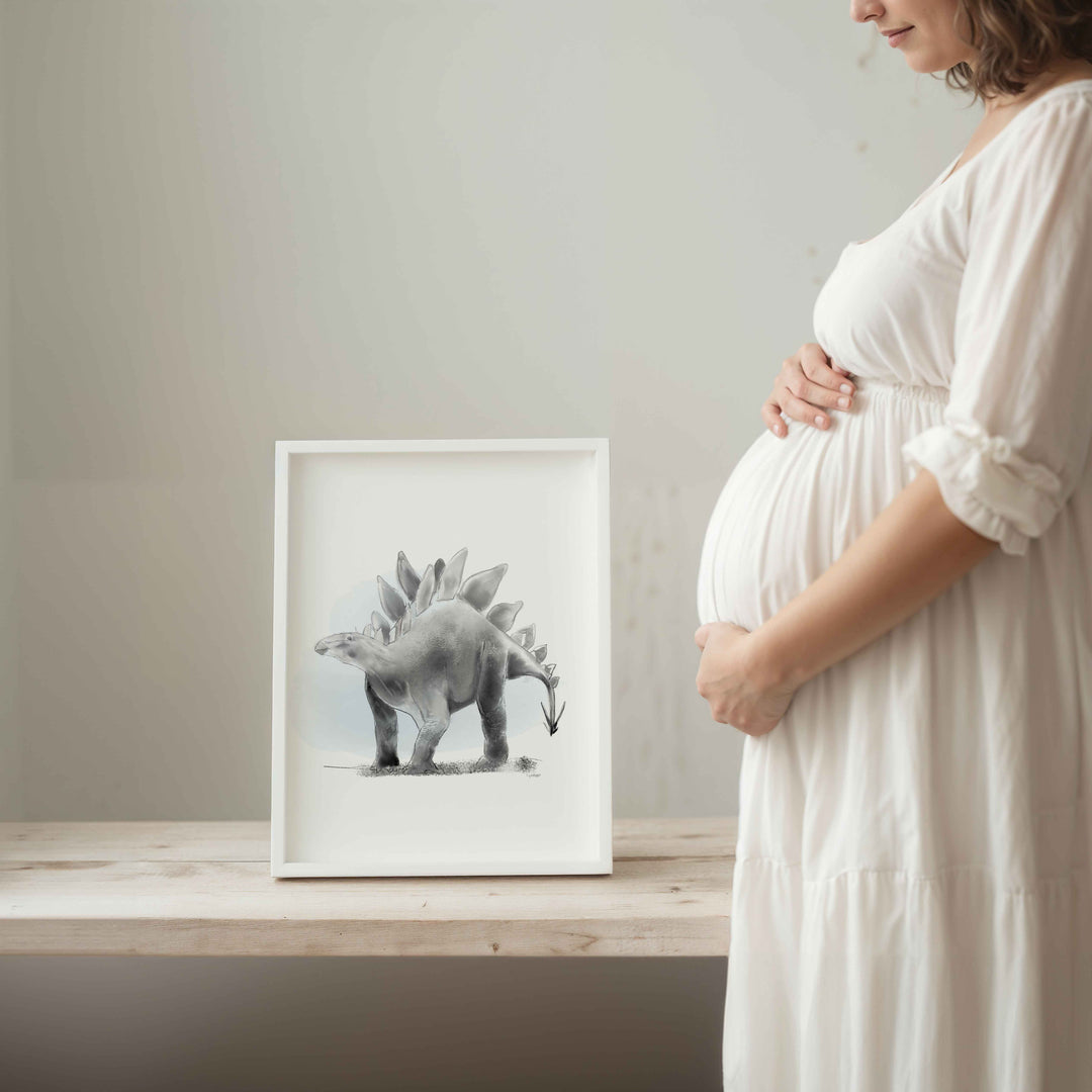 Illustration - Dinosaur - Black and white Stegosaurus