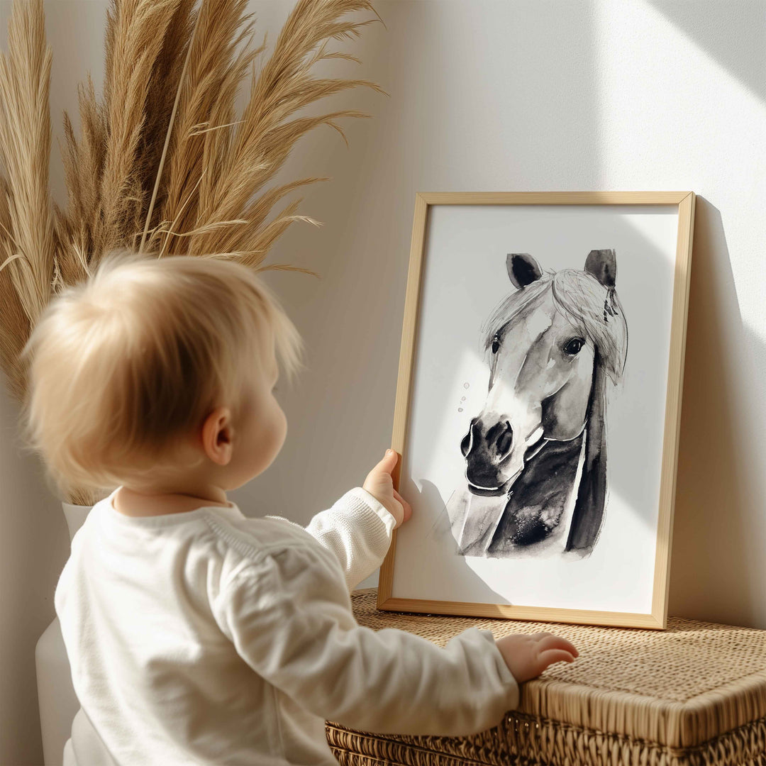 Printed illustration - farm animals - grey horse