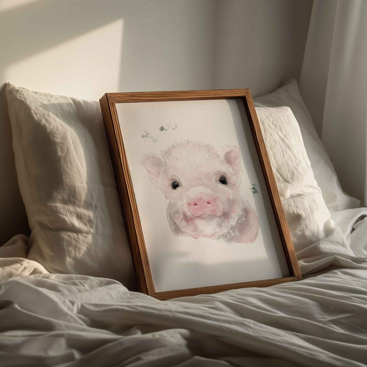 Illustration - animaux de la ferme - Augustin, le petit cochon rose