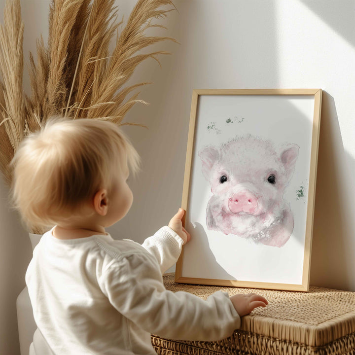 Illustration - animaux de la ferme - Augustin, le petit cochon rose