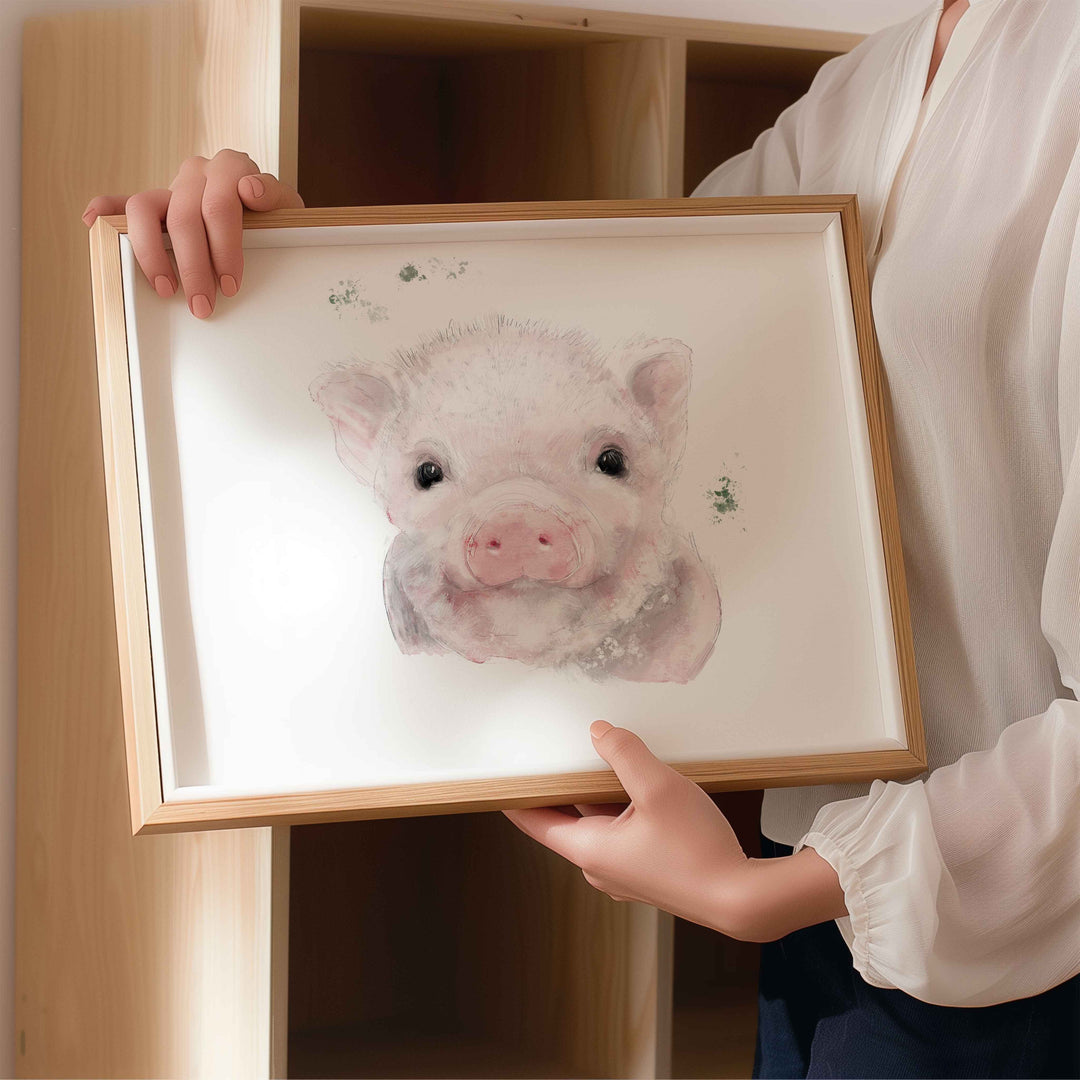 Illustration - animaux de la ferme - Augustin, le petit cochon rose