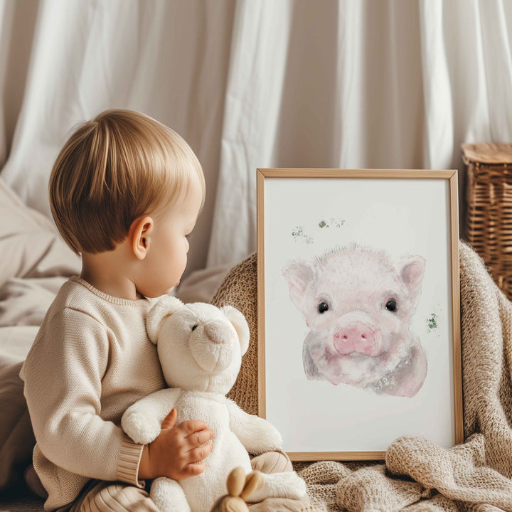 Illustration - animaux de la ferme - Augustin, le petit cochon rose