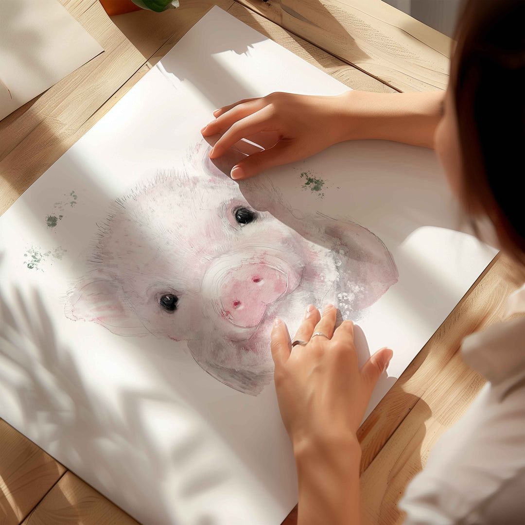 Illustration - animaux de la ferme - Augustin, le petit cochon rose