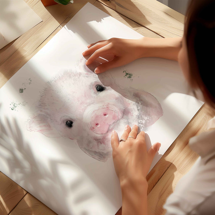 Illustration - animaux de la ferme - Augustin, le petit cochon rose