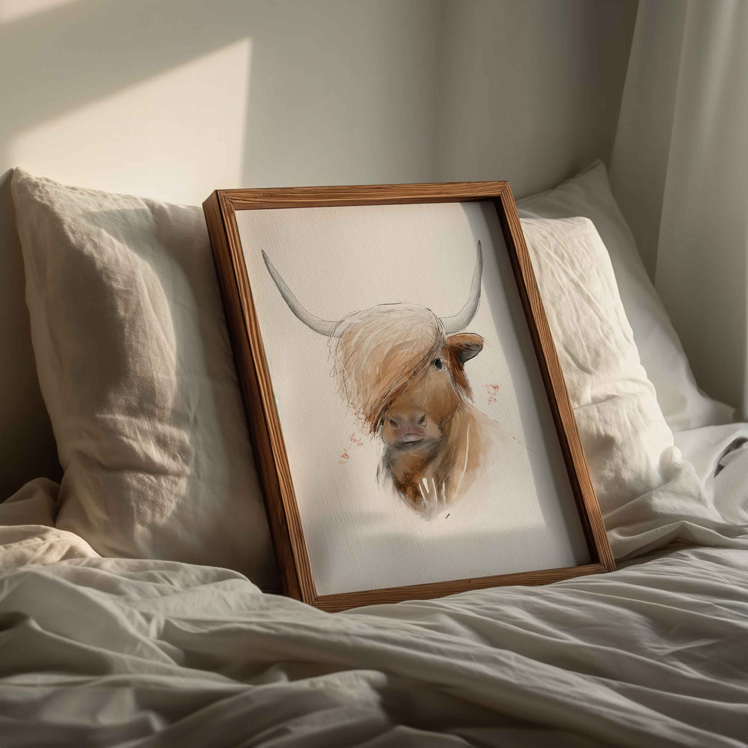 Illustration - animaux de la ferme - Caramel,  la vache highland