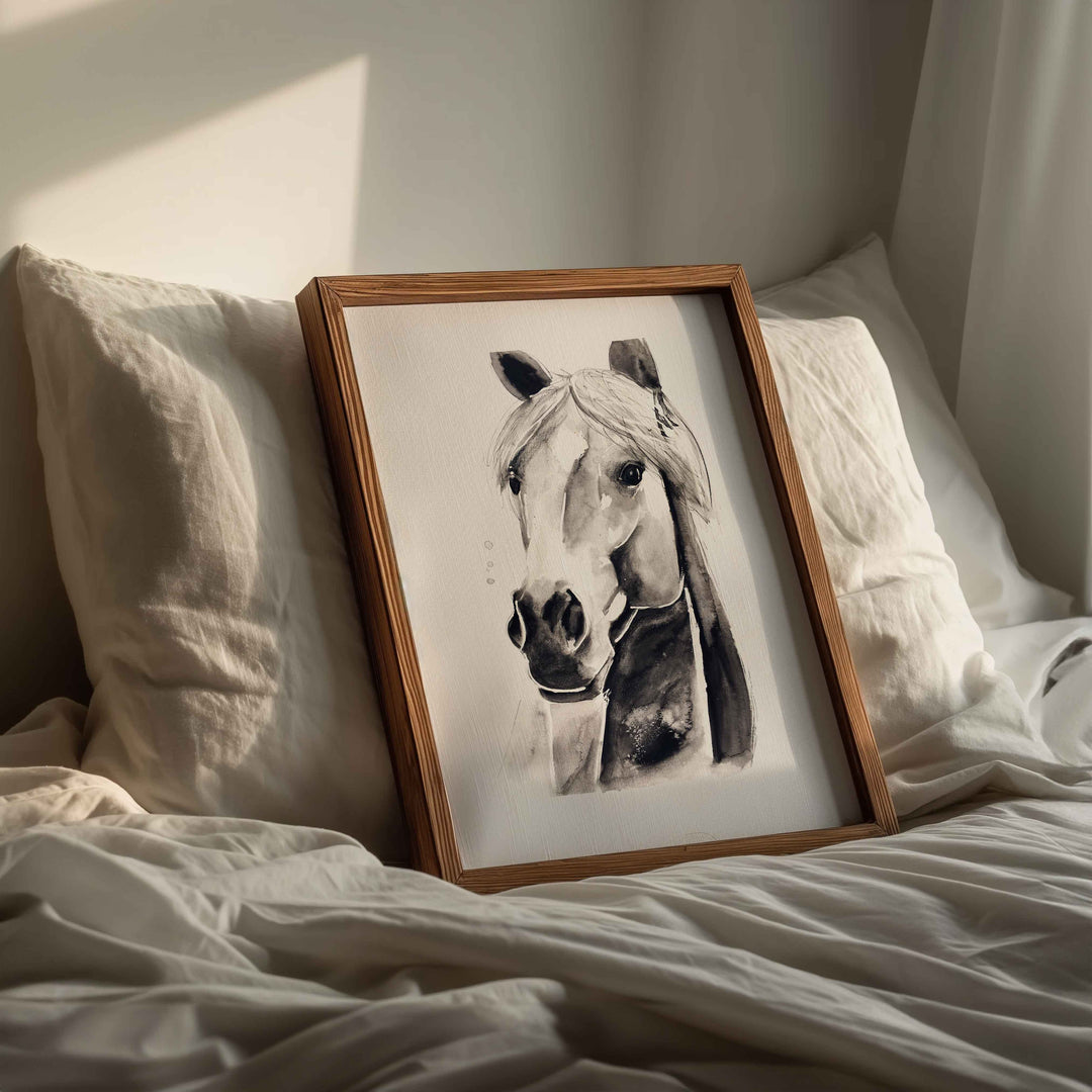 Printed illustration - farm animals - grey horse