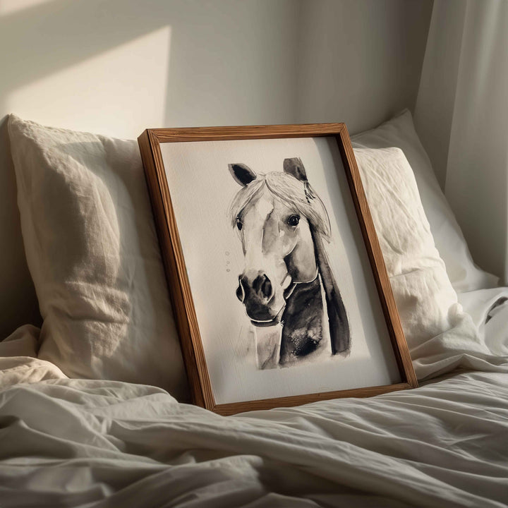 Printed illustration - farm animals - grey horse