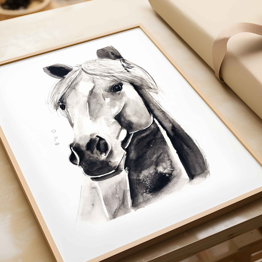 Printed illustration - farm animals - grey horse