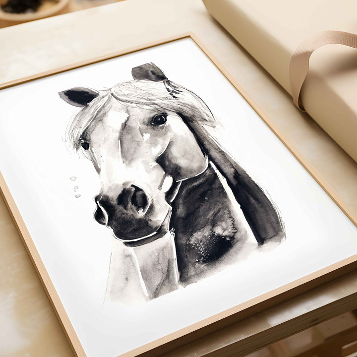 Printed illustration - farm animals - grey horse