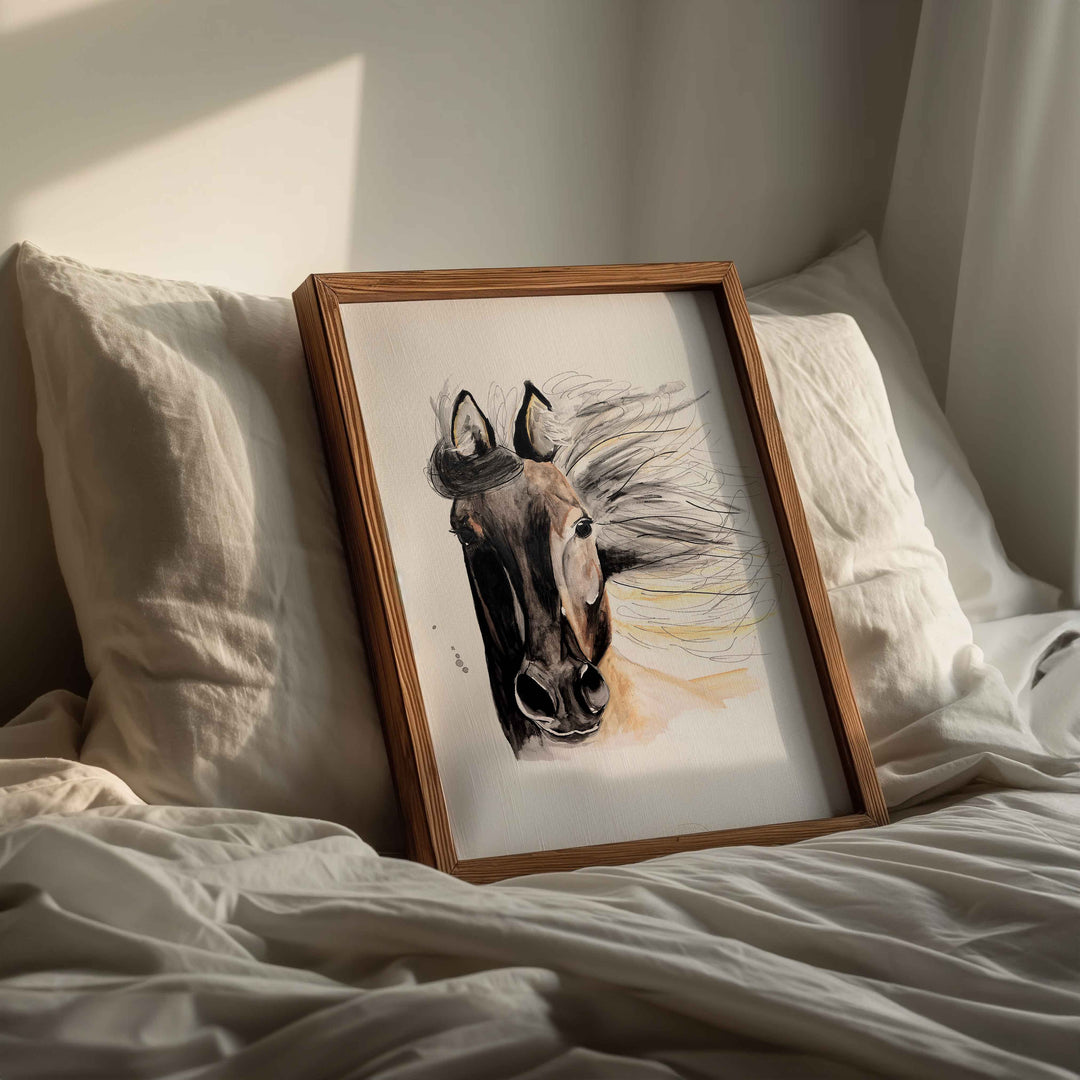 Illustration - farm animals - horse with flowing mane