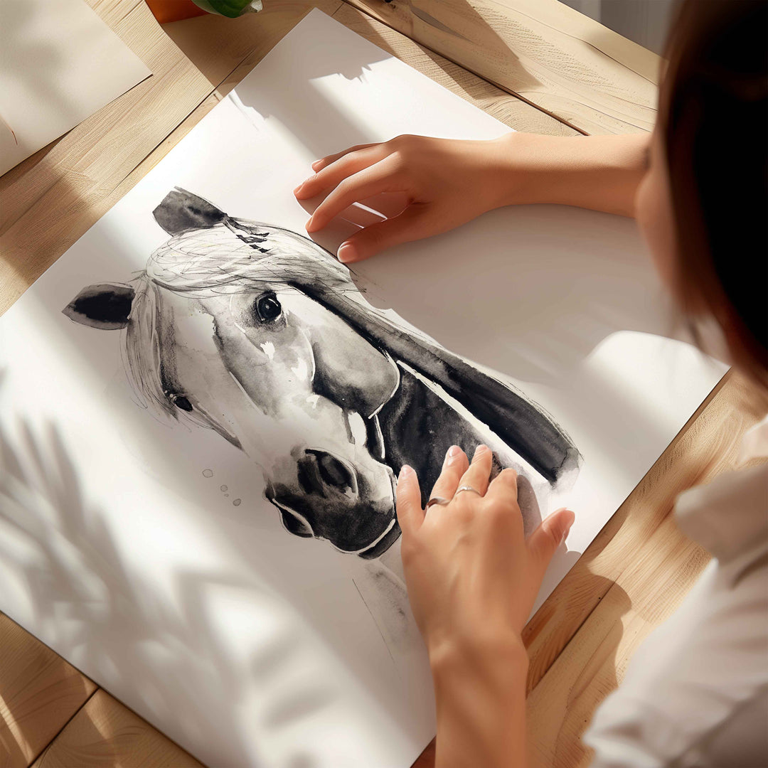 Printed illustration - farm animals - grey horse