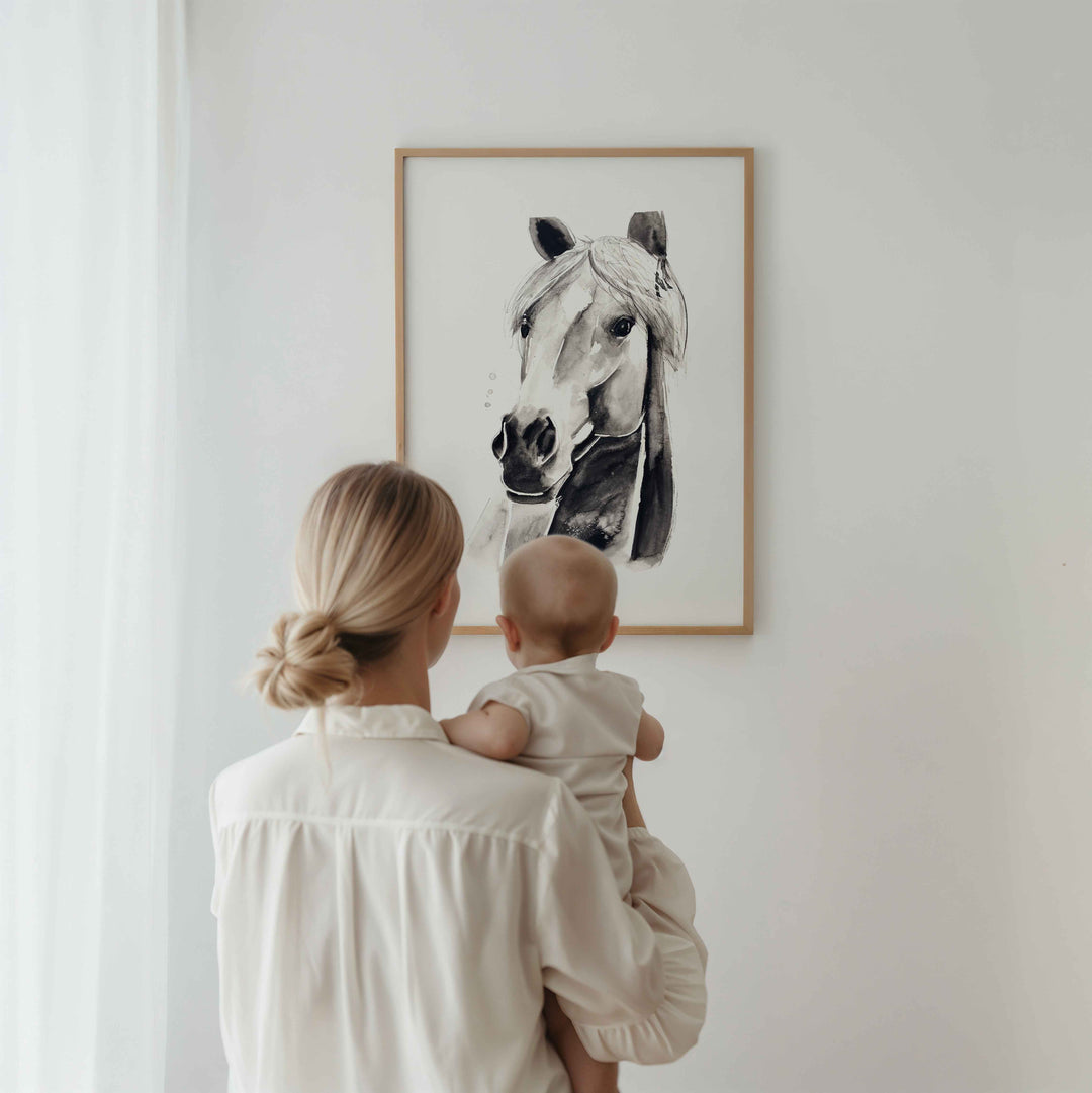 Printed illustration - farm animals - grey horse