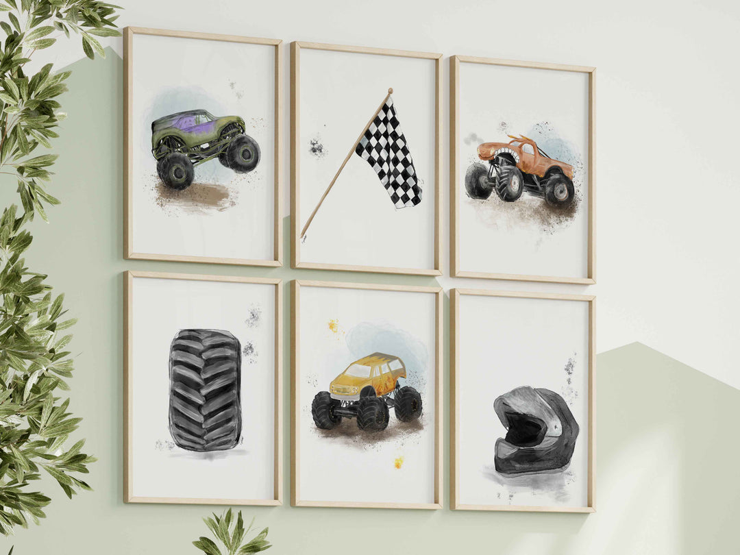 Set of 6 Monster Truck illustrations