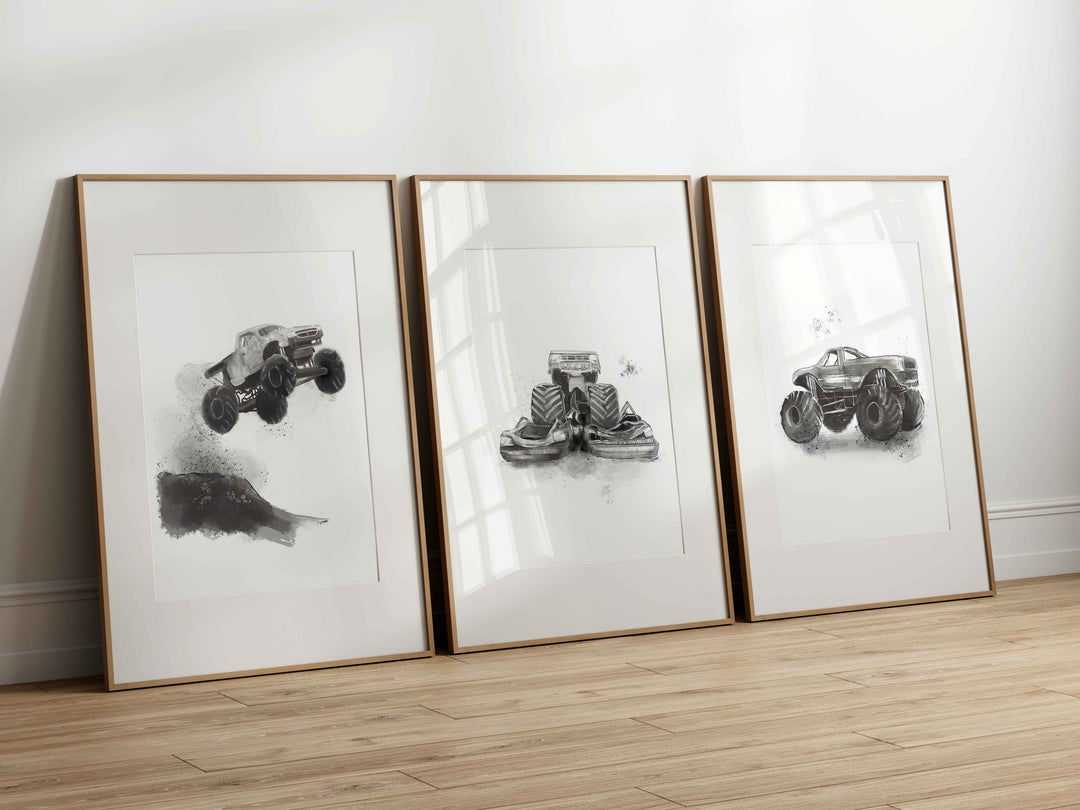 Monster Trucks poster set - Black and white