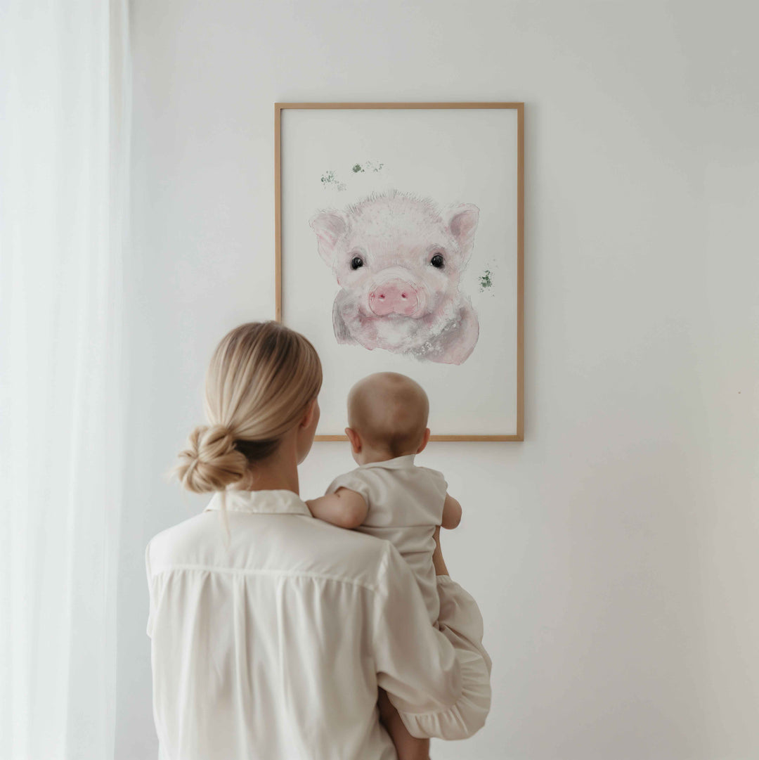 Illustration - animaux de la ferme - Augustin, le petit cochon rose