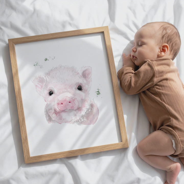 Illustration - animaux de la ferme - Augustin, le petit cochon rose
