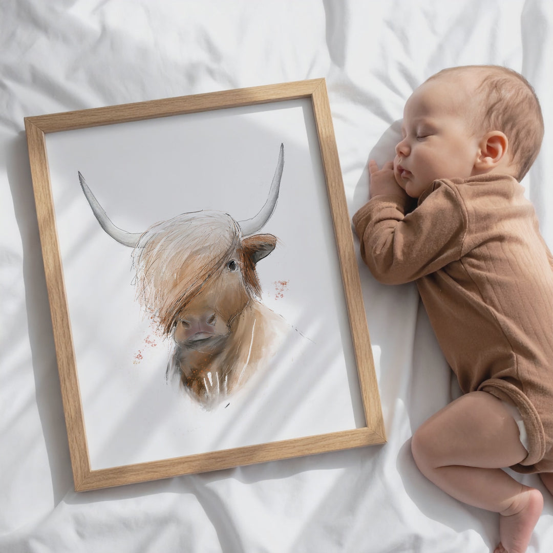 Illustration - animaux de la ferme - Caramel,  la vache highland