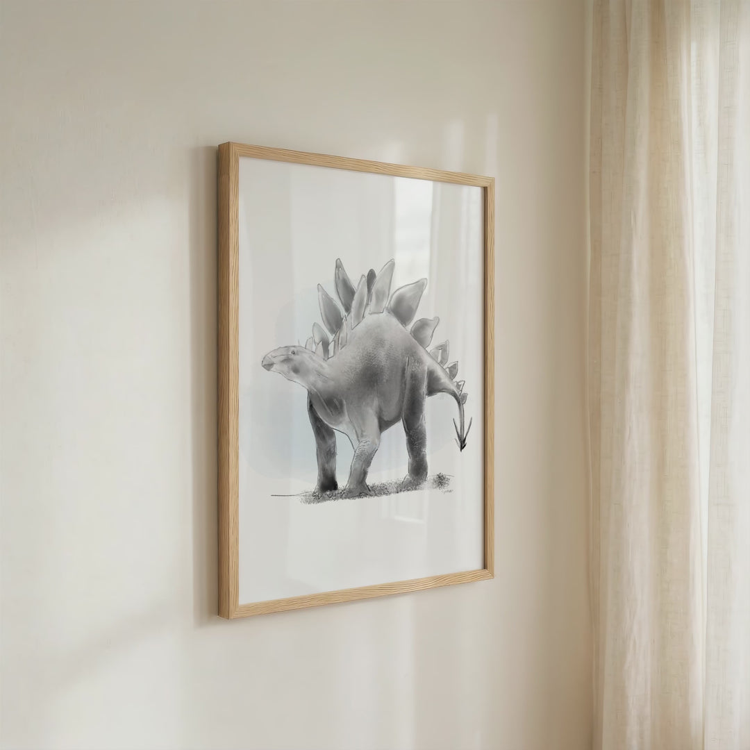 Illustration - Dinosaur - Black and white Stegosaurus