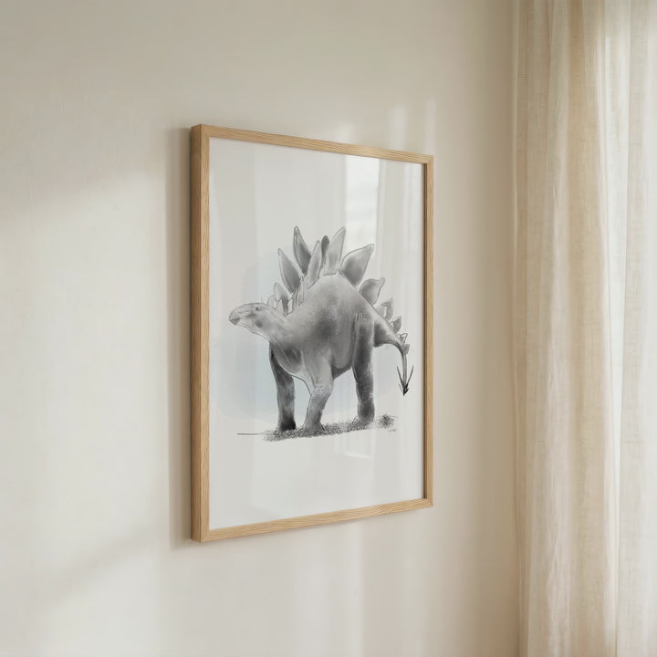 Illustration - Dinosaur - Black and white Stegosaurus