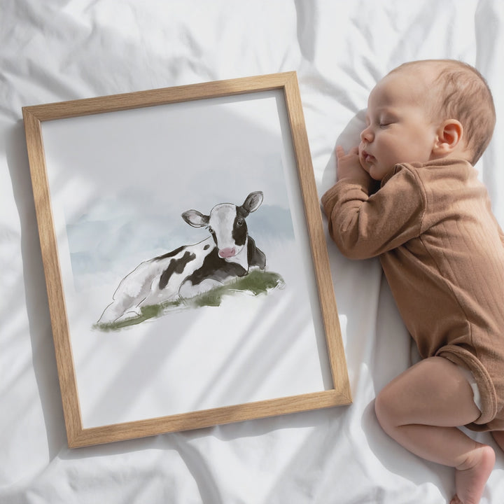 Illustration - Animaux de la ferme - bébé vache Holstein