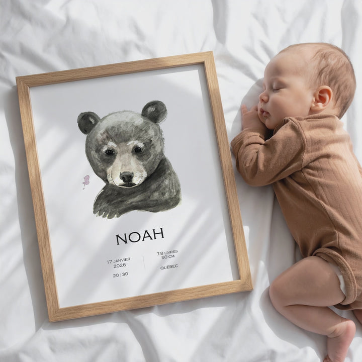 Birth announcement poster - black bear