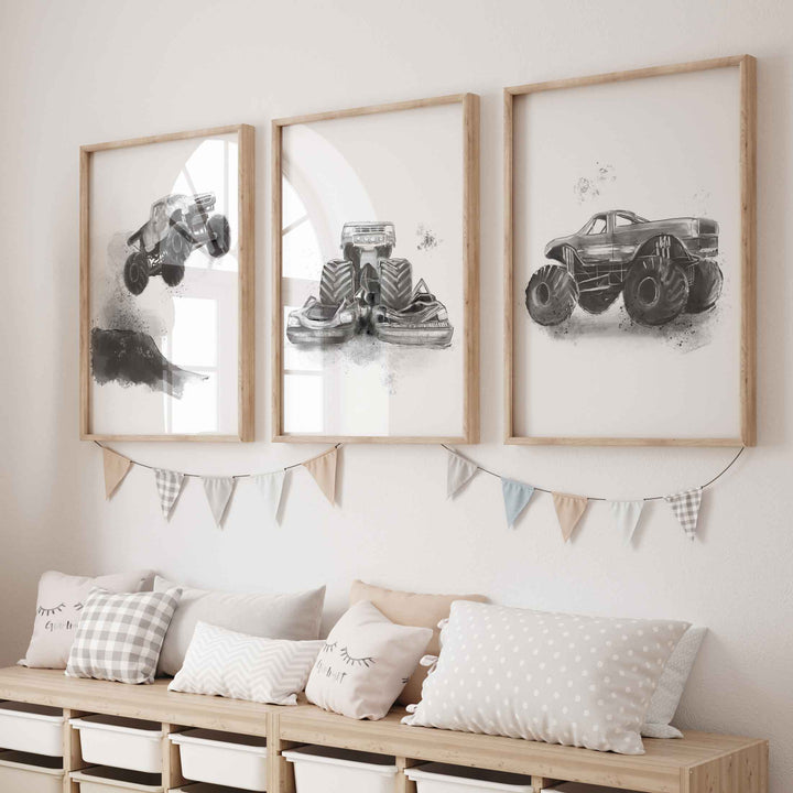 Monster Trucks poster set - Black and white