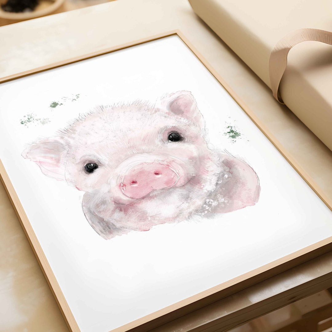 Illustration - animaux de la ferme - Augustin, le petit cochon rose