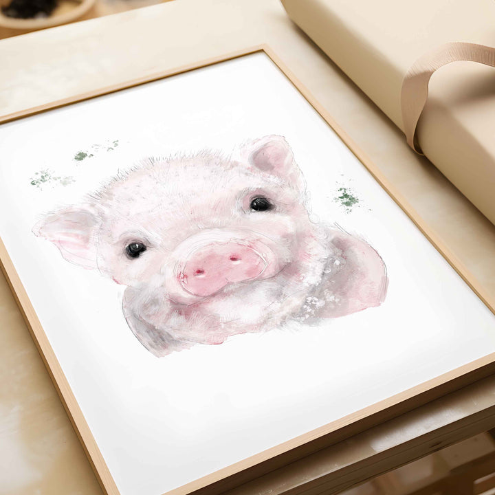 Illustration - animaux de la ferme - Augustin, le petit cochon rose