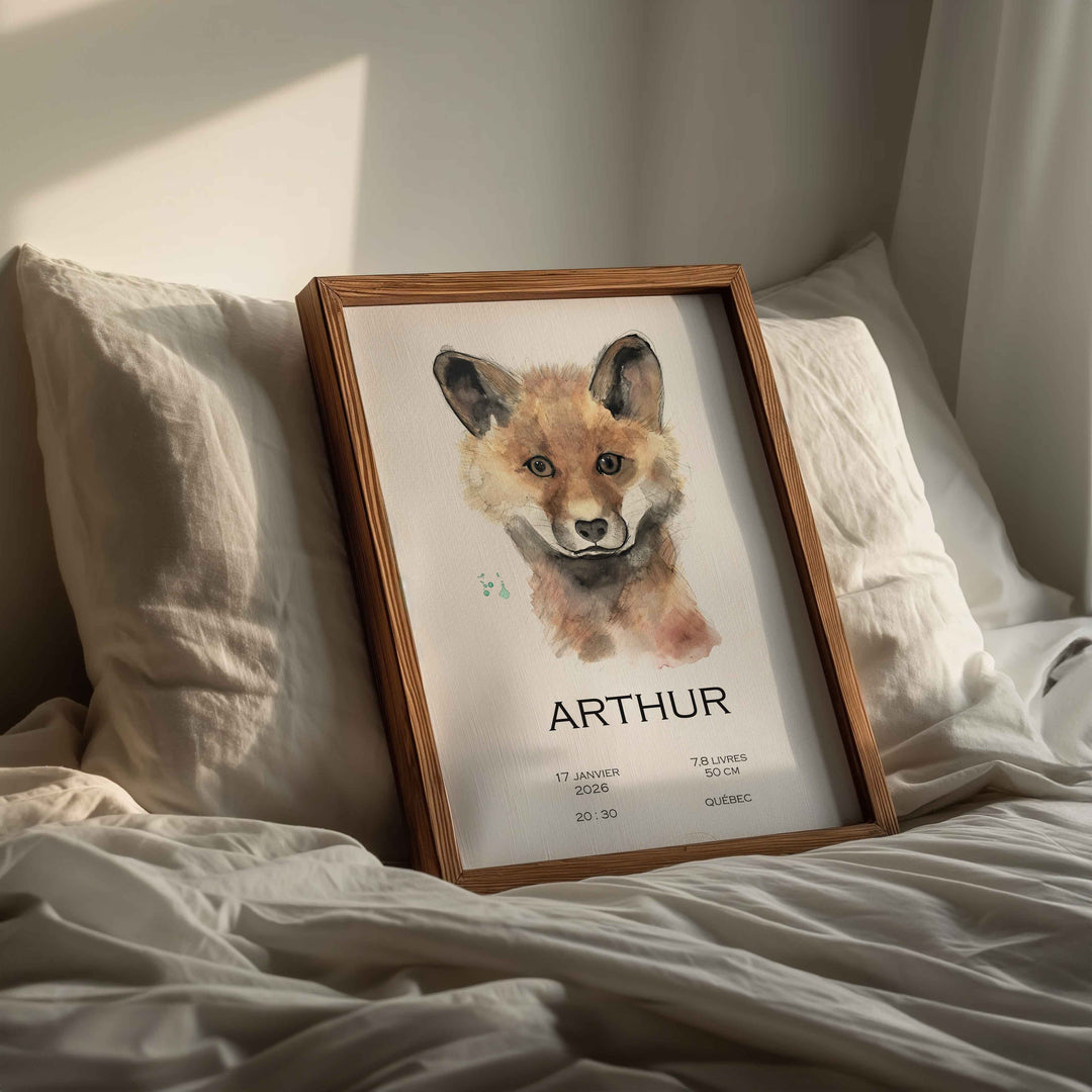 Personalized fox face birth announcement poster