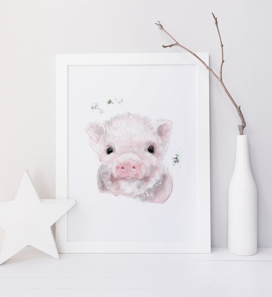 Illustration - animaux de la ferme - Augustin, le petit cochon rose