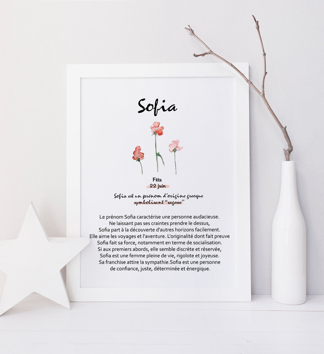 Affiche signification prénom / Fleur / style minimaliste / Cynthia Paquette
