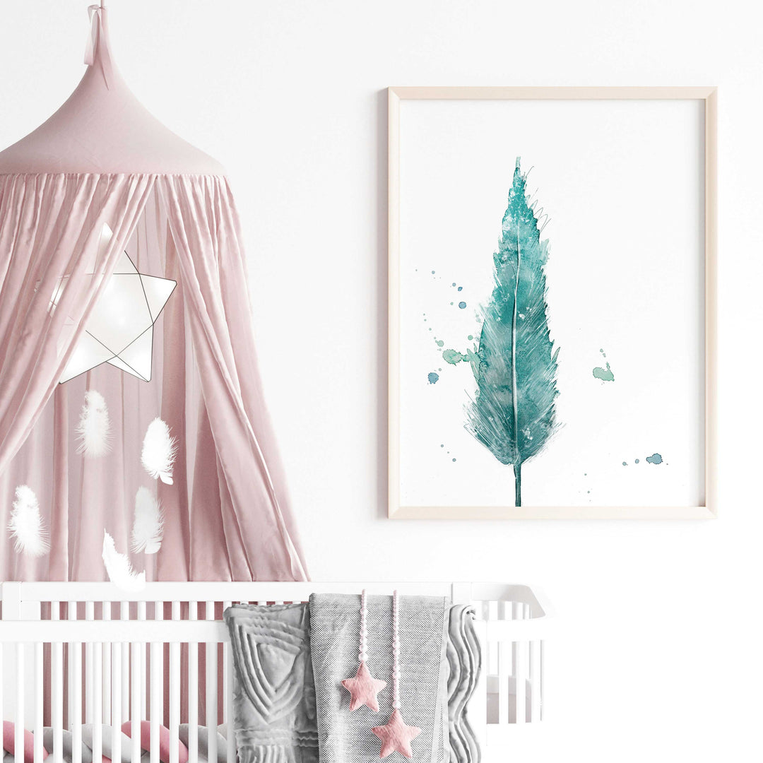 Illustration - Plume aquarelle bleue